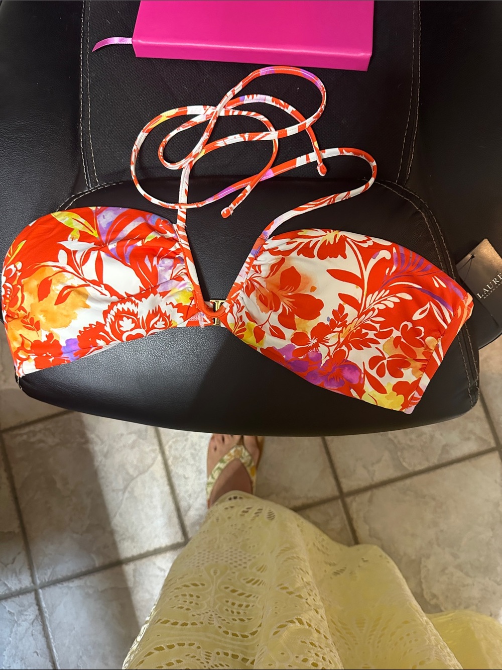 Ralph Lauren Orange, White & Purple Floral Bikini Top